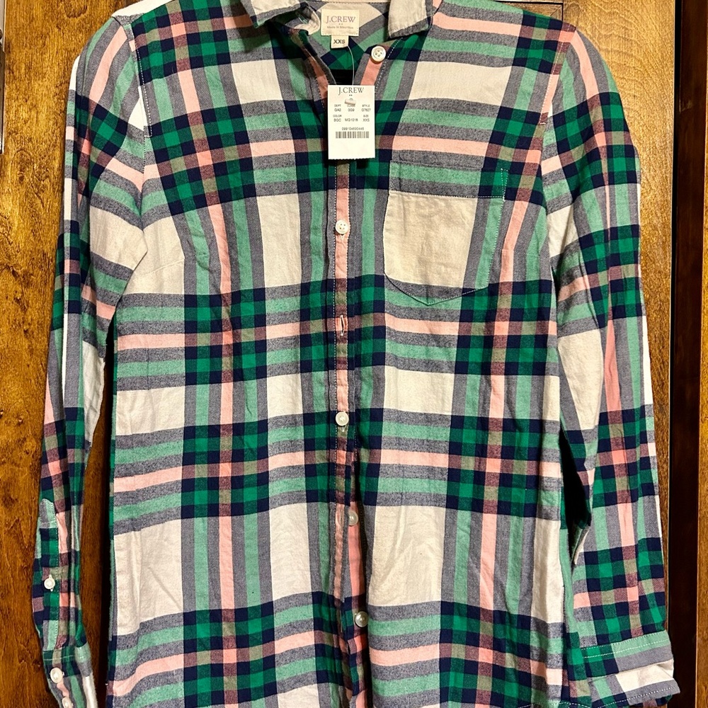 J. Crew Plaid Button Down Shirt - Green, Pink, Blue